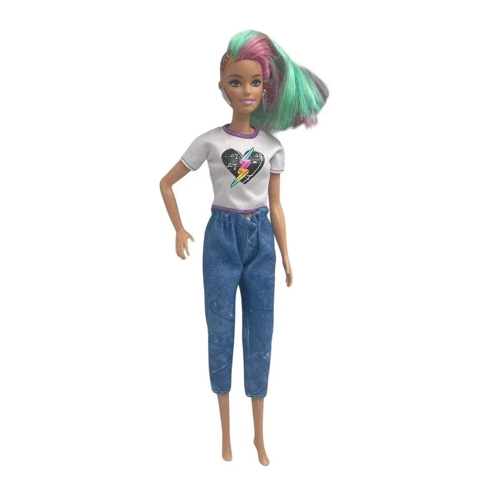 BARBIE Long Rainbow Leopard Hair Side Shaved Color Reveal for OOAK 11”